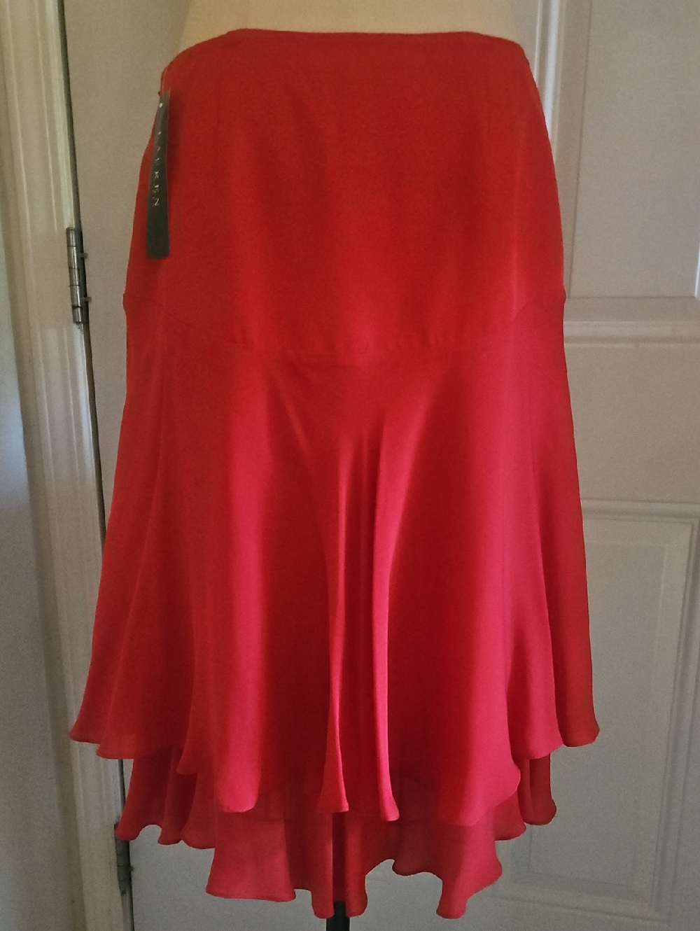 Ralph Lauren Red Silk Ruffle Skirt - Picture 15 of 15